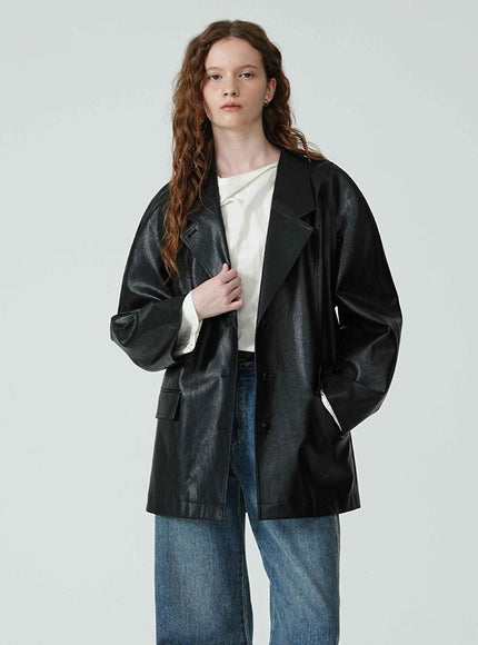 on&on Women's Stitch Leather Jacket Black 720711068