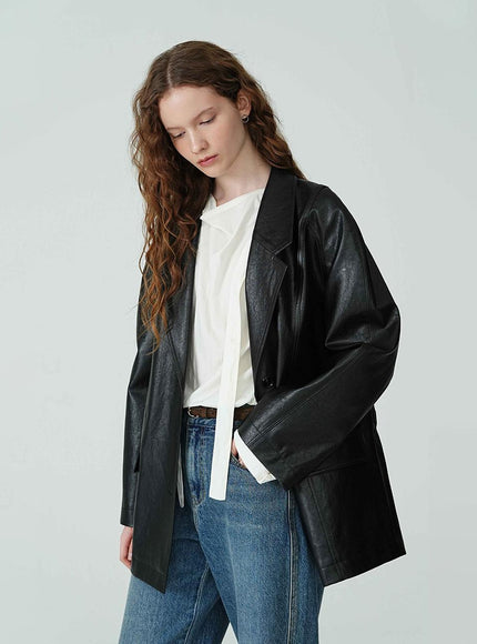 on&on Women's Stitch Leather Jacket Black 720711068