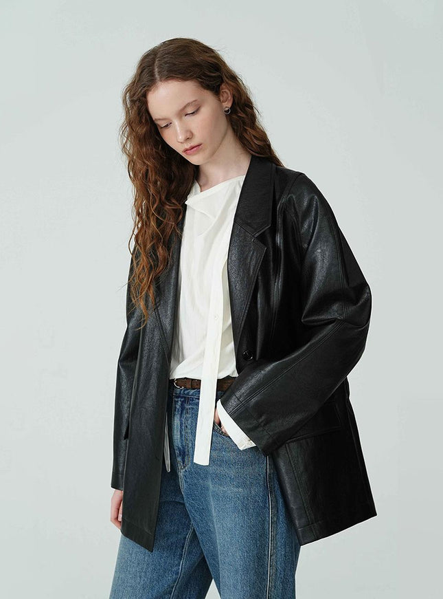 on&on Women's Stitch Leather Jacket Black 720711068