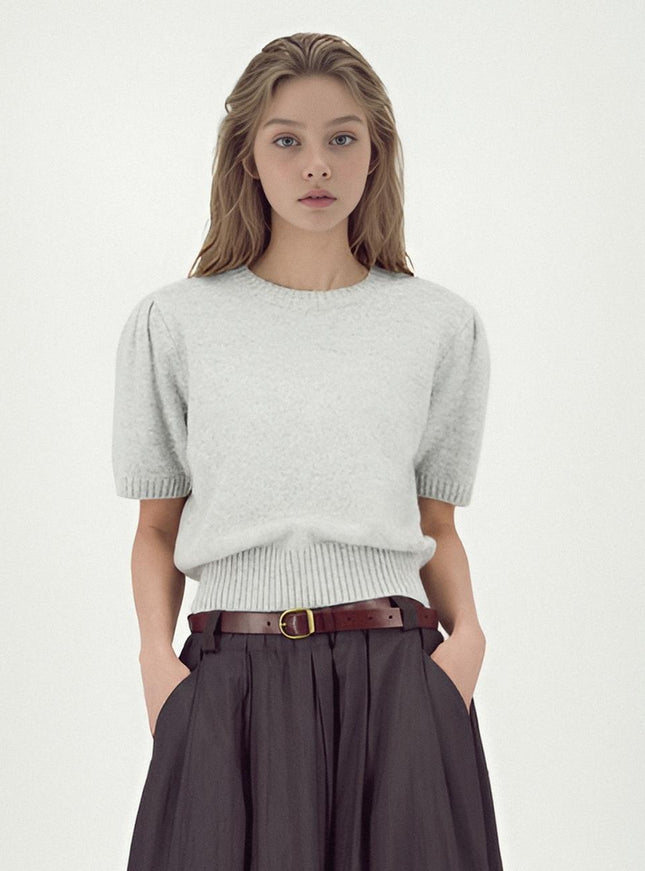 ACUD Women's Balloon Shoulder Half Knit Sweater Grey