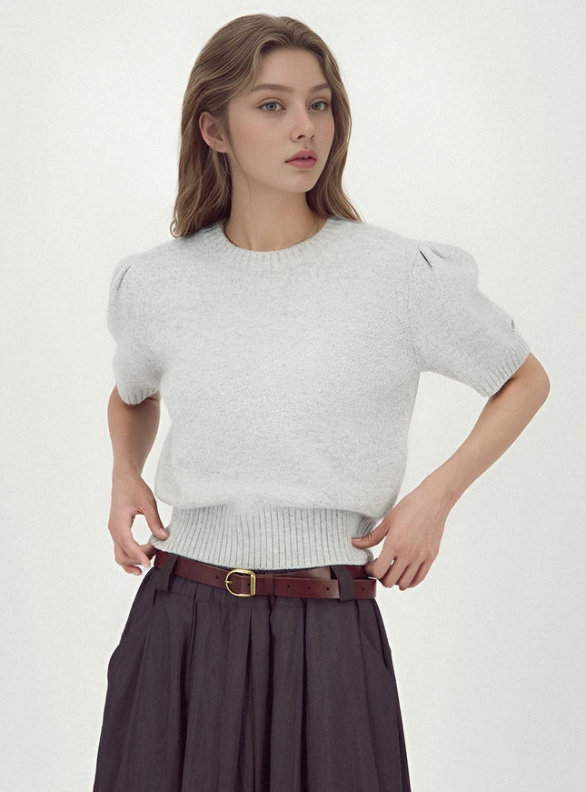 ACUD Women's Balloon Shoulder Half Knit Sweater Grey
