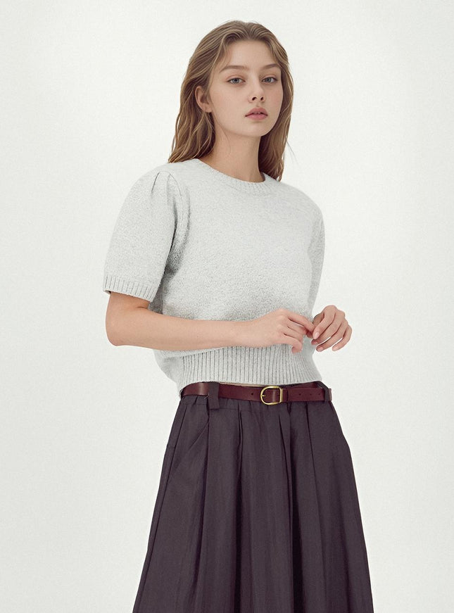 ACUD Women's Balloon Shoulder Half Knit Sweater Grey