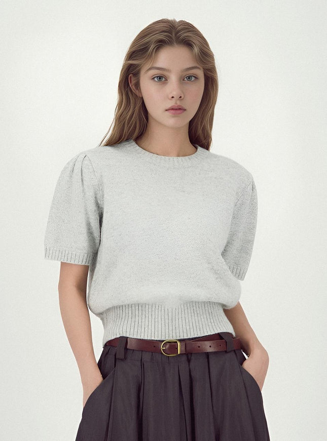 ACUD Women's Balloon Shoulder Half Knit Sweater Grey
