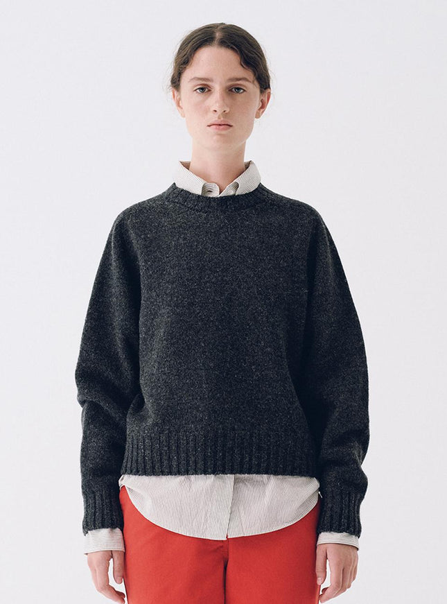 NOTHING WRITTEN Women's Fur Wool Pullover Knit Sweater Deep Charcoal 720735686