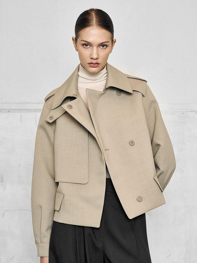 RANUNCULUS Women's Classic Crop Trench Coat Khaki 720748990