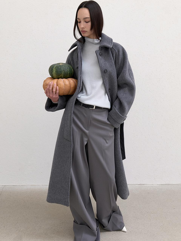 LOWTEAL Women's Wool 100% Hairy Belted Coat Grey 720791630