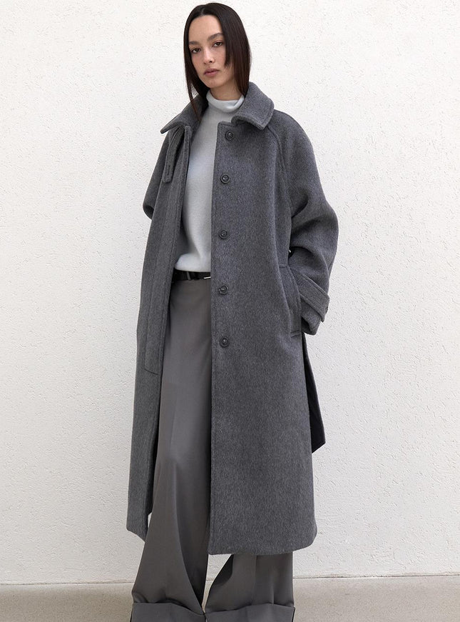 LOWTEAL Women's Wool 100% Hairy Belted Coat Grey 720791630