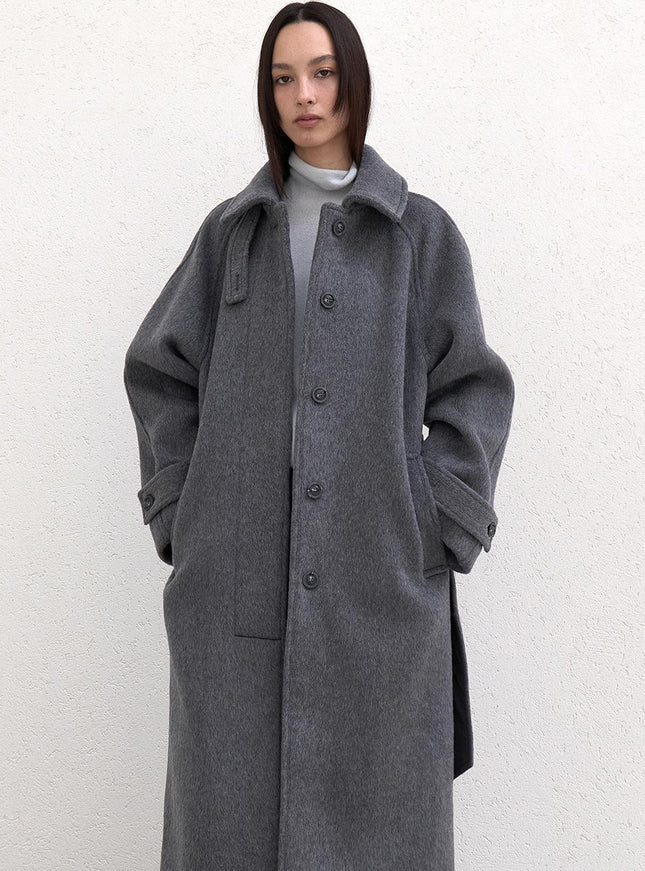 LOWTEAL Women's Wool 100% Hairy Belted Coat Grey 720791630