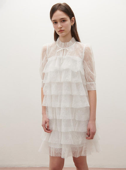 SATIN Women's Lace Tiered Sheer Dress S261T652