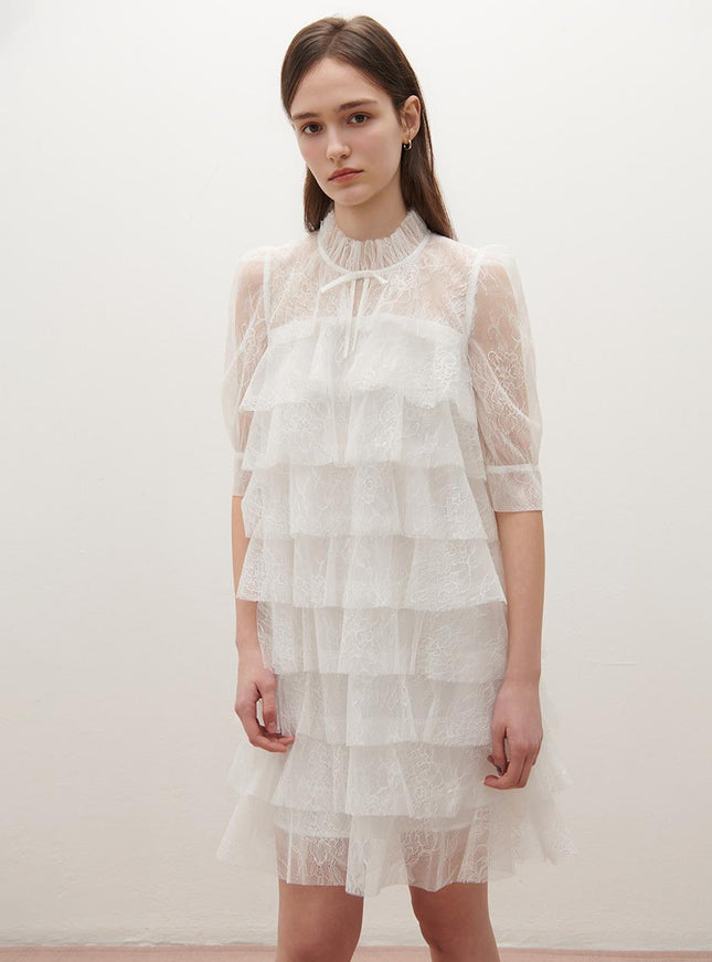 SATIN Women's Lace Tiered Sheer Dress S261T652