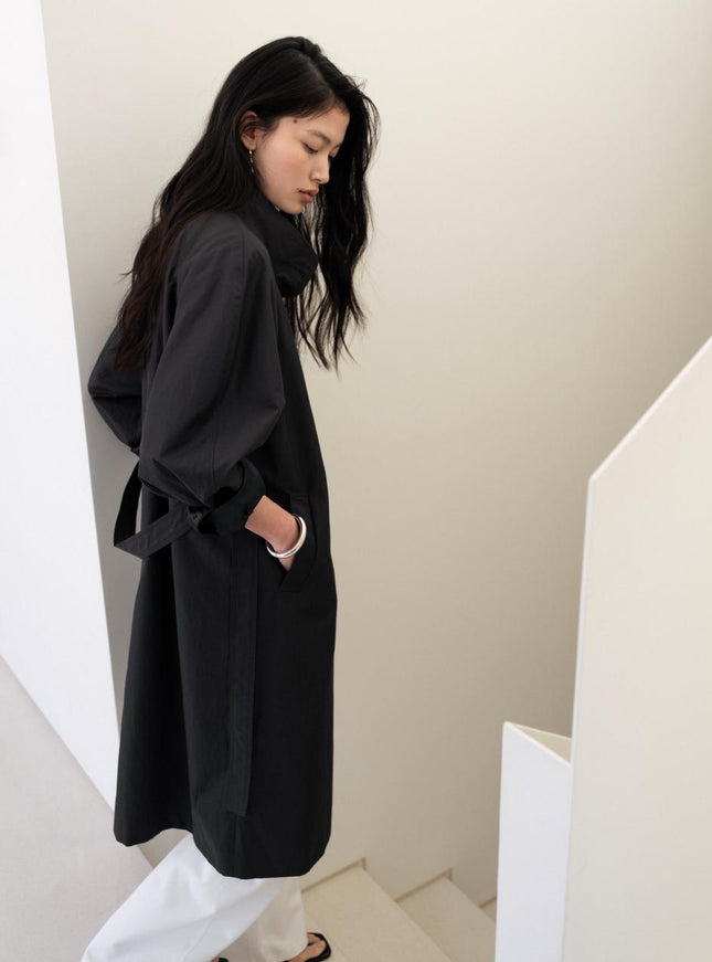 howtoloveme Women's Monair High-Neck Trench Mac Coat Charcoal 720879207