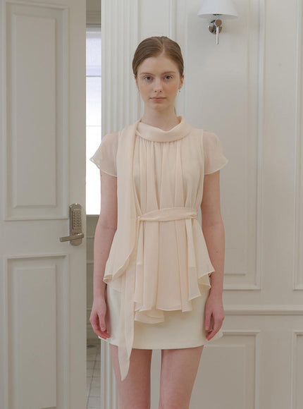 FROMDAY MOMENT Women's Rosa Chiffon Shirring Blouse Beige