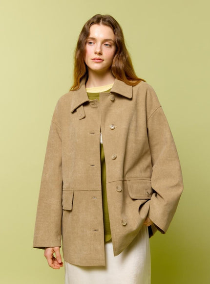 DEPOUND Women's Suede Half Jacket Taupe