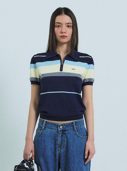 GROVE Women's MALI Half Zip-Up Collar Knit Navy