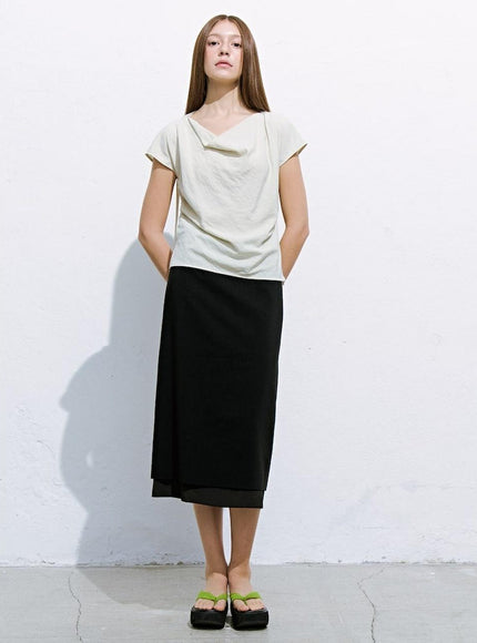 kuho plus Women's Lining Detail Midi Skirt Black 720981527