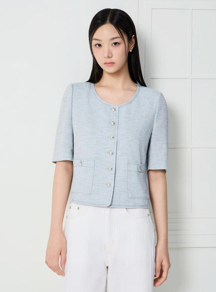 JJ JIGOTT Women's Twill Round Neck Crop Jacket GS6M0JK921