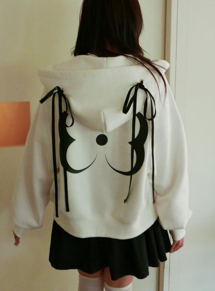 MINJUKIM PAKUA Women's Double Ribbon Zip-Up Hoodie White