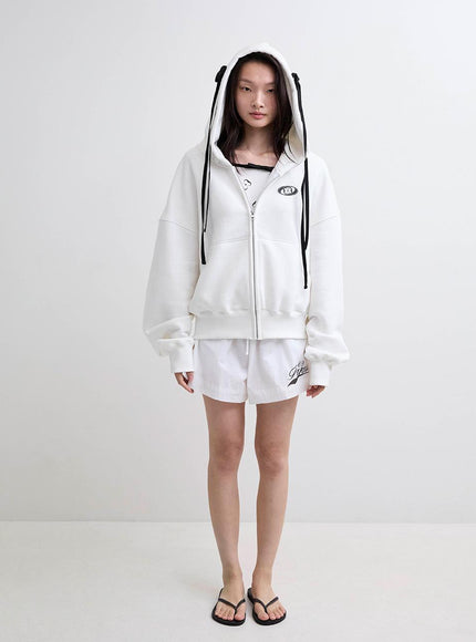 MINJUKIM PAKUA Women's Double Ribbon Zip-Up Hoodie White