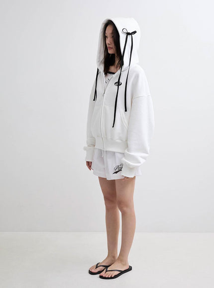 MINJUKIM PAKUA Women's Double Ribbon Zip-Up Hoodie White