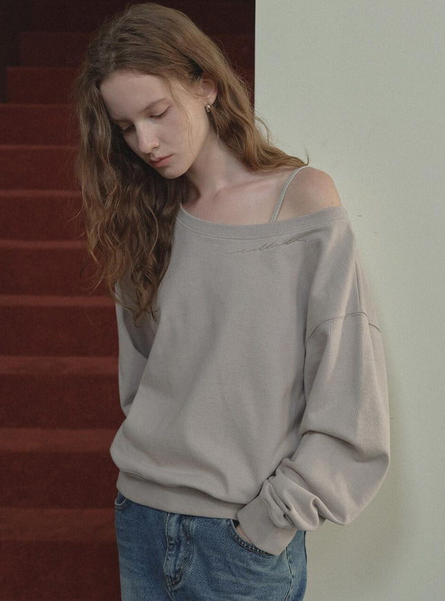 TILLIDIE Women's Off Shoulder Embroidered Sweatshirt Gray Free Size