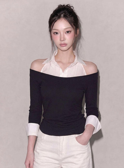 L’autre de min Women's Halter Layered Shirt Top