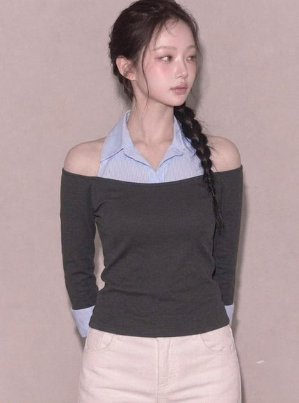 L’autre de min Women's Halter Layered Shirt Top