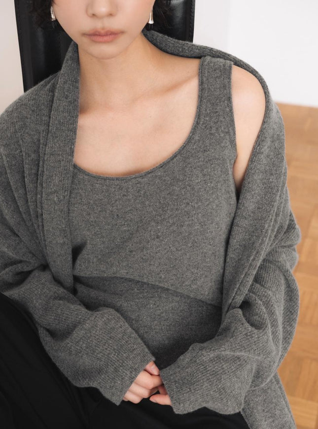 howtoloveme Women's Tiana Shawl Collar Knit Cardigan Set Gray 721050195