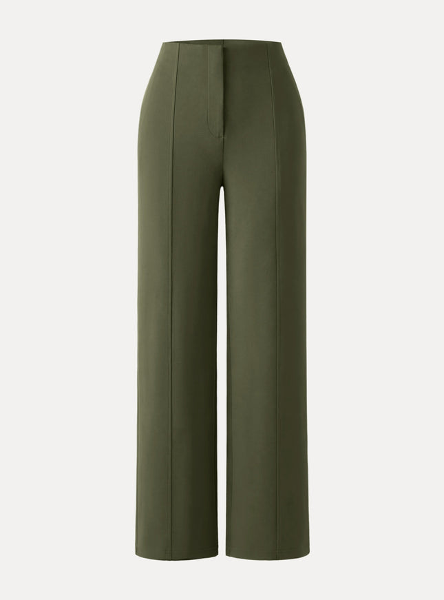 Ponte High-Rise Straight-Leg Pants with Pockets - Heather Black Grey