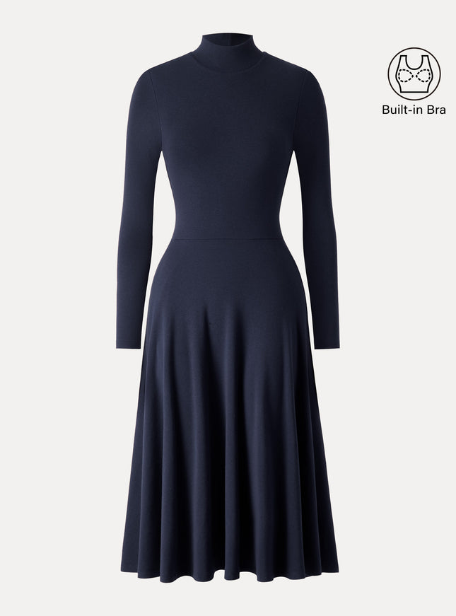 Mockneck Midi Built-In Bra Dress with Pockets
