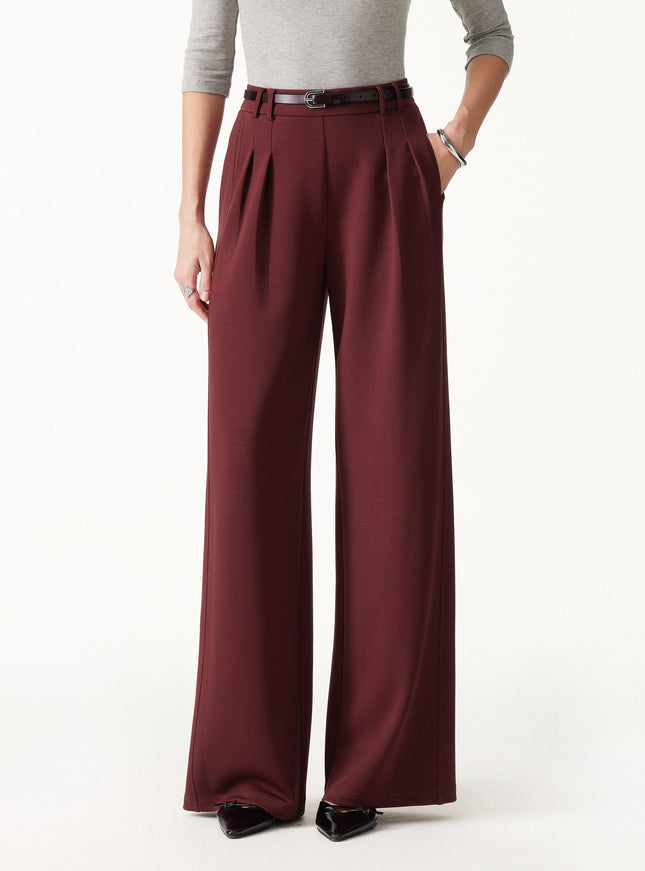Lyocell Spacer Knit High-Rise Wide-Leg Tuck Pants with Pockets