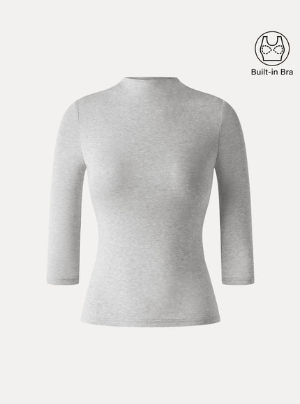 Premium Mock Neck 3/4 Sleeve Built-In Bra Top