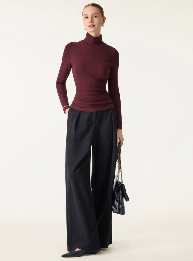 Turtleneck Long Sleeve Built-In Bra Top