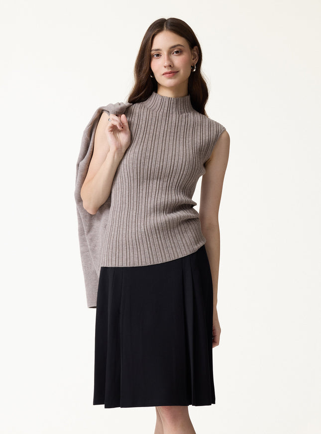 2Pcs Set 100% Merino Wool Long Sleeve Cardigan & Mock Neck Sweater
