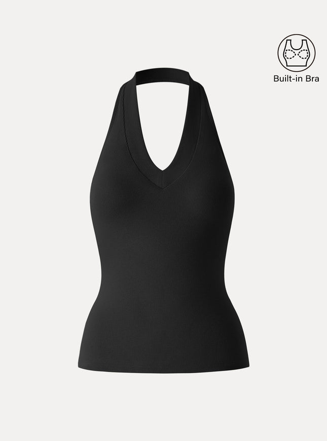 Halter Neck Open Back Built-In Bra Tank