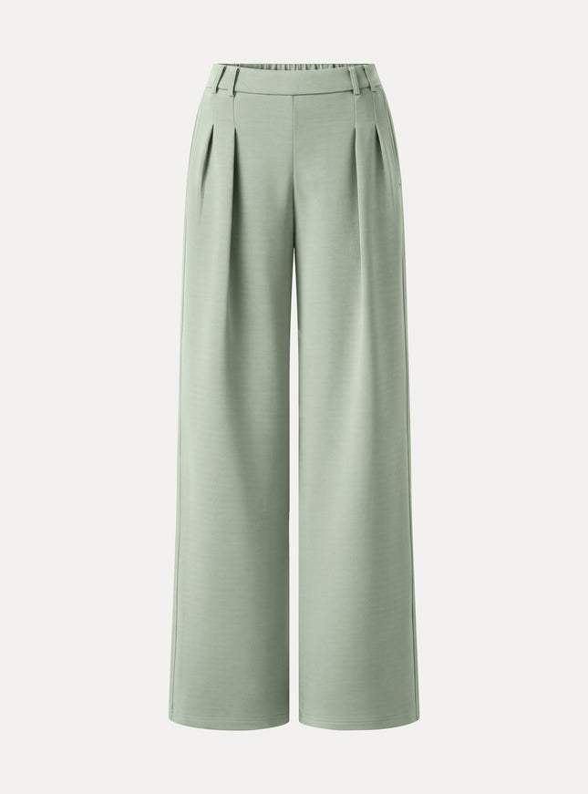Lyocell Spacer Knit High-Rise Wide-Leg Tuck Pants with Pockets