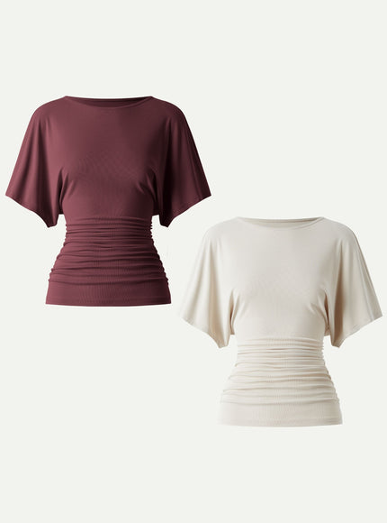 Effortless Boatneck Batwing Sleeve Side Ruched Top