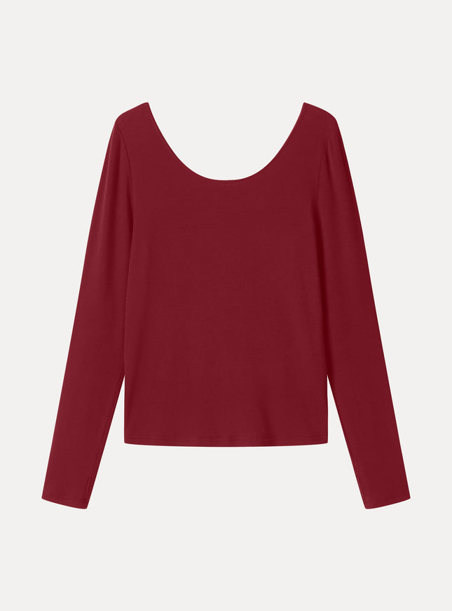 Premium Lyocell-Wool Scoop Neck Thumbhole Long Sleeve Top