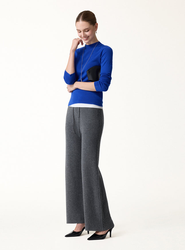 Merino-Blend Drawstring Wide-Leg Knit Pants