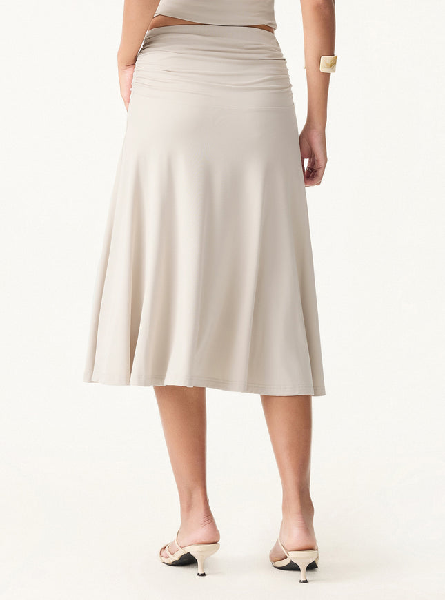 2Pcs Set Multi-wear Built-In Bra Top & Side Ruched A-line Midi Skirt