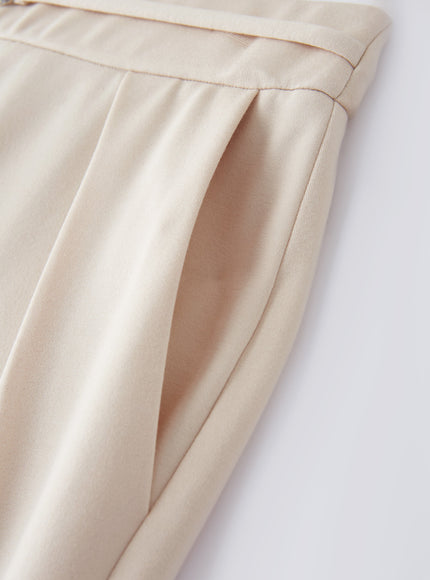 Ponte High-Rise Wide-Leg Pants with Pockets - Fog Beige