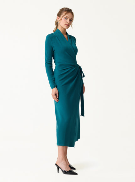 Classic Long Sleeve Midi Wrap Dress