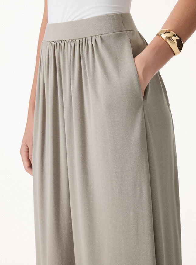 Soft Linen Knit Gathered A-Line Maxi Skirt with Pockets