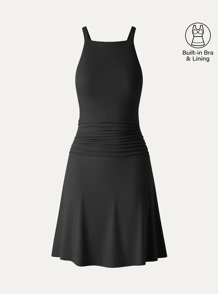 CoolTouch Square Neck Ruched Mini Built-In Bra Dress