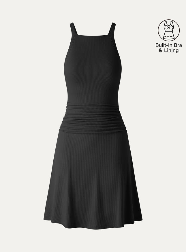 CoolTouch Square Neck Ruched Mini Built-In Bra Dress