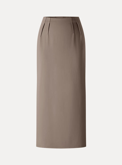 Ponte High-Rise Side-Tuck Column Midi Skirt