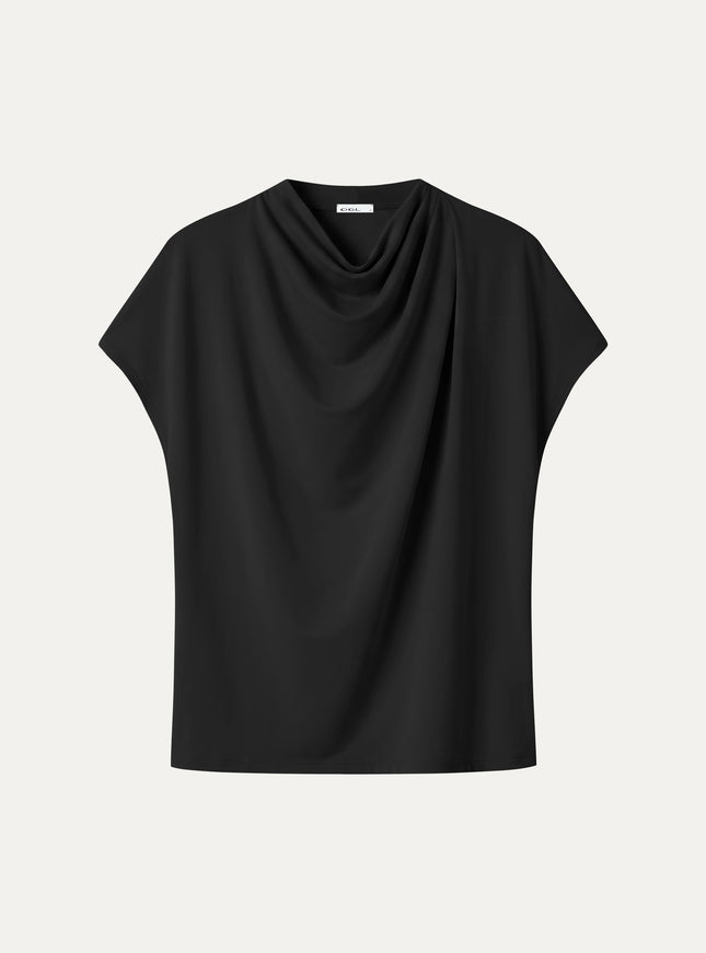 Draped Mock Neck Cap Sleeve Top