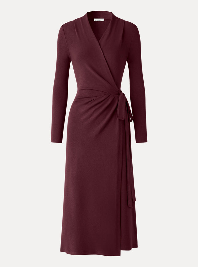 Classic Long Sleeve Midi Wrap Dress