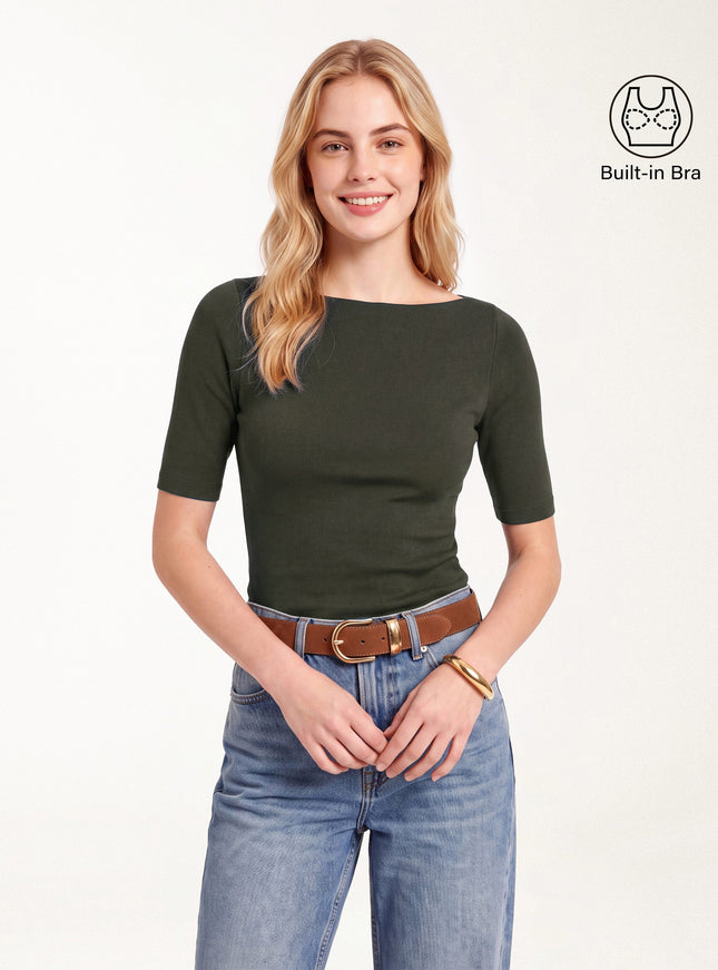 Elbow Sleeve Built-In Bra Top