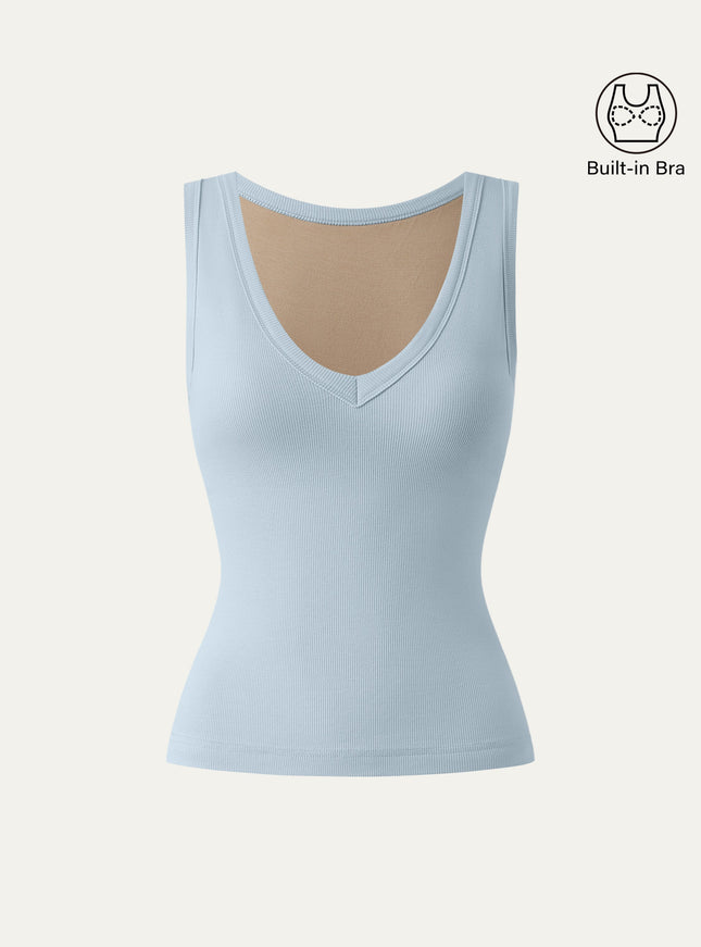 Stretchy V-neck Cotton Built-In Bra Tank