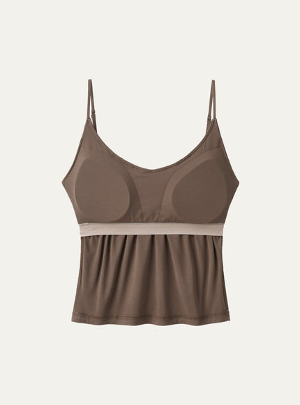 Scoop Neck Gathered Spaghetti Built-In Bra Tank